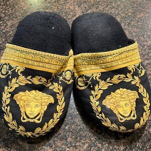 Versace Medusa Black and Gold Slippers